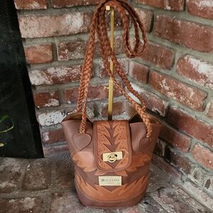 Bolzano Boho Braided Leather Shoulder Bag Brown Western Artisan Italy Flap Purse